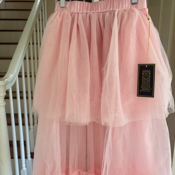 NWT Forever 21 x Wicked High Low Pink Mesh Tulle Tiered Long Skirt Size S - Picture 3 of 5